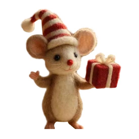 Handgefertigte Filz Weihnachtsmaus Figur Weihnachtsmannmütze Mäuse Ornament Simulation Ratte Statue Tierskulptur Heim Büro Schreibtisch Dekoration G von Joom DACH