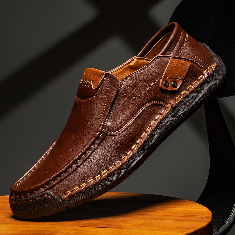 Handgefertigte Freizeitschuhe aus echtem Leder für Herren, bequem und atmungsaktiv, Mokassins für Herren, Business-Flachschuhe, Fahrschuhe, große Größe 38–48 45 dunkelbraune von Joom DACH