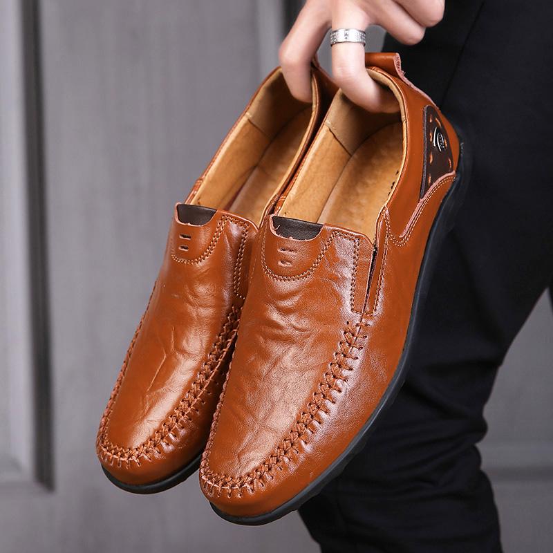Handgefertigte Freizeitschuhe für Herren, Mokassins für Herren, bequeme flache Lederschuhe, weiche Leder-Loafer 38–47 41 rot/braun von Joom DACH