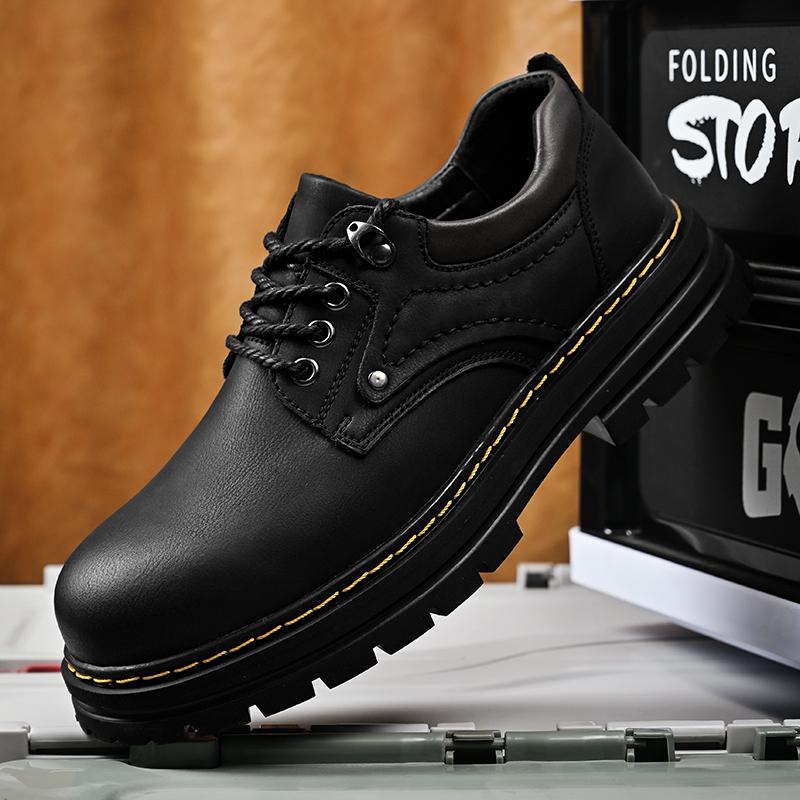 Handgefertigte Herren-Schuhe aus echtem Leder mit Gummisohle, rutschfeste, wasserdichte Freizeitschuhe aus Leder 44 schwarz von Joom DACH