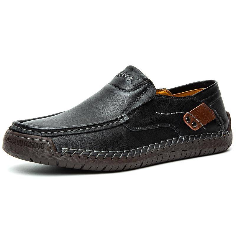 Handgefertigte Leder Herrenschuhe Lässig Bequem Herren Slipper Slip-On Lederschuhe Herren Flats Heißer Verkauf Outdoor Wanderschuhe Mann 39 schwarz von Joom DACH