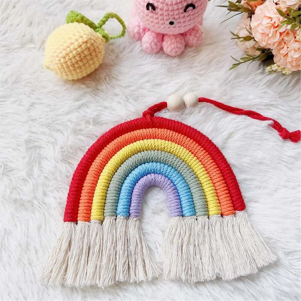Handgefertigte gewebte Baumwollseil-Regenbogenquasten-Perlenanhänger im Boho-Stil Regenbogenzimmer-Wandbehang Feiertagsdekoration CHINA von Joom DACH
