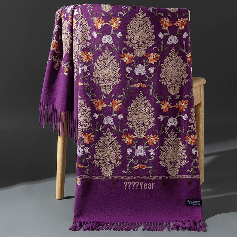 Handgefertigter Schal/Schal aus rotem Kaschmir mit Blumenstickerei aus Nepal für Damen 200cm von Joom DACH