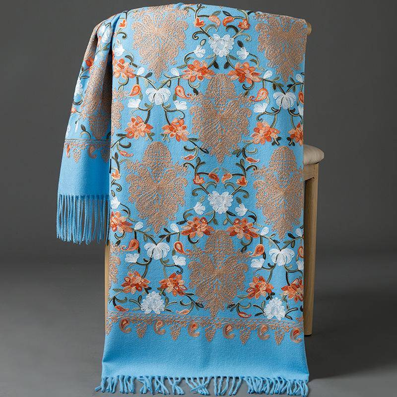 Handgefertigter Schal/Schal aus rotem Kaschmir mit Blumenstickerei aus Nepal für Damen 200cm von Joom DACH