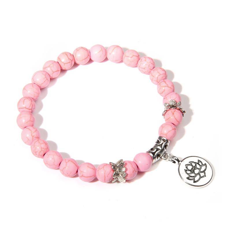 Handgefertigtes Armband aus Naturstein mit Lotus-Ohm-Buddha-Perlen, rosa Zebra-Stein, Lotus-Charm-Armband für Frauen und Männer, Yoga-Schmuck, Geschenke von Joom DACH