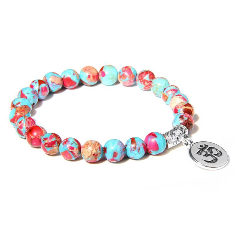 Handgefertigtes Armband aus Naturstein mit Lotus-Ohm-Buddha-Perlen, rosa Zebra-Stein, Lotus-Charm-Armband für Frauen und Männer, Yoga-Schmuck, Geschenke von Joom DACH