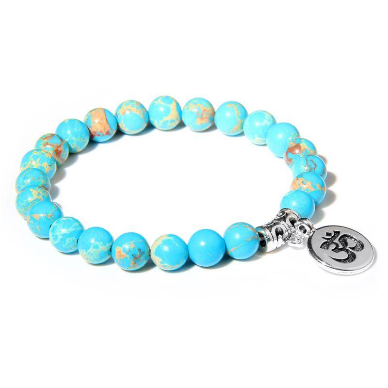 Handgefertigtes Armband aus Naturstein mit Lotus-Ohm-Buddha-Perlen, rosa Zebra-Stein, Lotus-Charm-Armband für Frauen und Männer, Yoga-Schmuck, Geschenke von Joom DACH