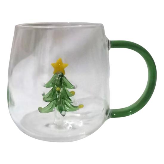 Handgefertigtes Glas Tier Pflanzenform Transparentes Wasserglas Niedliches Kaffee Milch Trinkglas mit buntem Henkel Christmas Tree von Joom DACH
