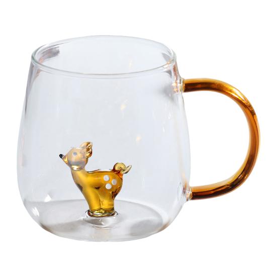 Handgefertigtes Glas Tier Pflanzenform Transparentes Wasserglas Niedliches Kaffee Milch Trinkglas mit buntem Henkel Elk von Joom DACH