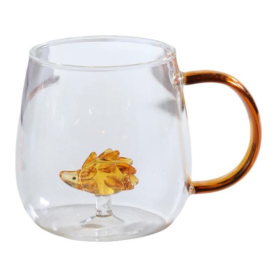 Handgefertigtes Glas Tier Pflanzenform Transparentes Wasserglas Niedliches Kaffee Milch Trinkglas mit buntem Henkel Hedgedog von Joom DACH