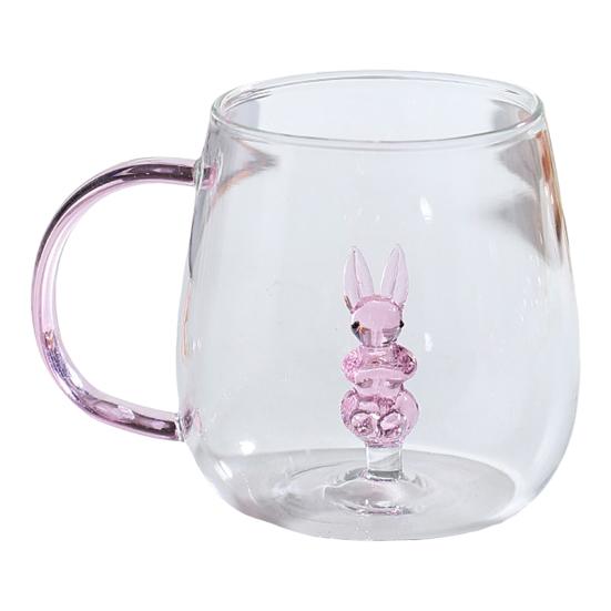 Handgefertigtes Glas Tier Pflanzenform Transparentes Wasserglas Niedliches Kaffee Milch Trinkglas mit buntem Henkel Rabbit von Joom DACH
