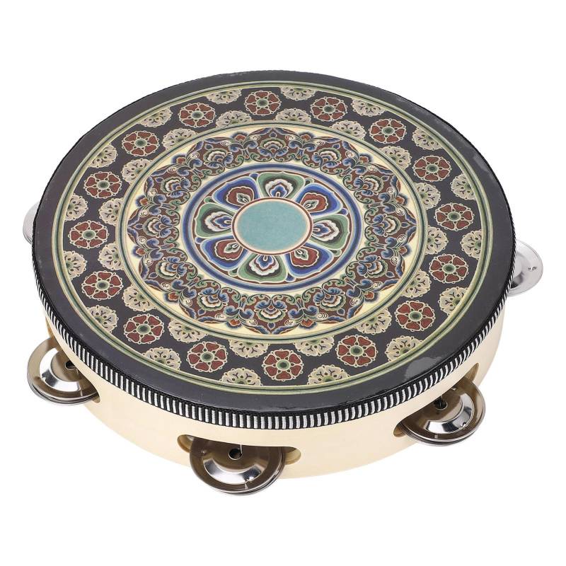 Handgehaltenes Holz-Tamburin, 8 Zoll, Jingles, musikalisches Bildungsinstrument für Erwachsene und Kinder schwarz von Joom DACH