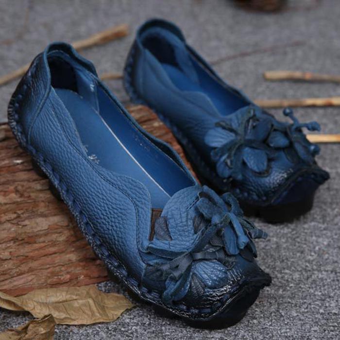 Handgemachte Blumenschuhe Damen weiche flache Bodenschuhe Herbst lässige Sandalen echtes Lederschuhe 38 blau von Joom DACH