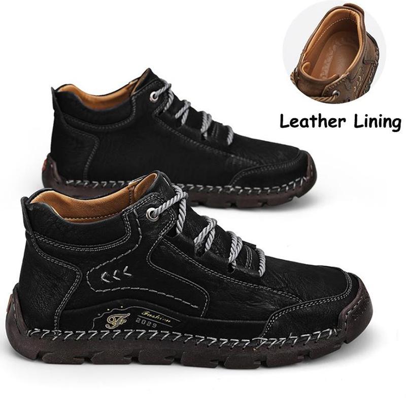 Handgemachte Herrenstiefel aus echtem Leder, Herrenschuhe, bequeme Stiefeletten für Herren, Freizeitschuhe, Outdoor-Werkzeugschuhe 42 schwarz von Joom DACH