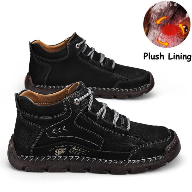 Handgemachte Herrenstiefel aus echtem Leder, Herrenschuhe, bequeme Stiefeletten für Herren, Freizeitschuhe, Outdoor-Werkzeugschuhe 43-1 schwarz von Joom DACH