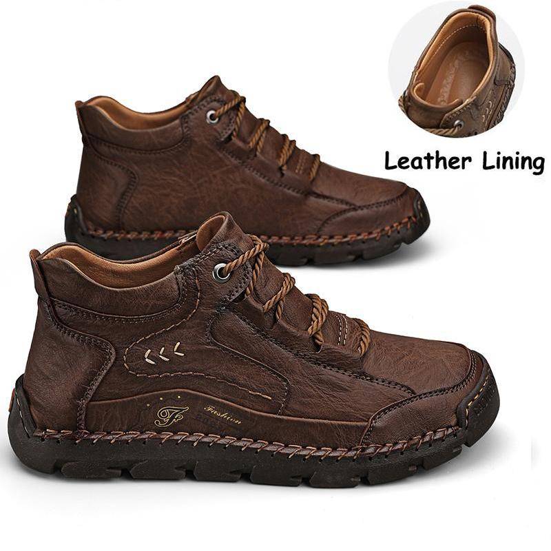 Handgemachte Herrenstiefel aus echtem Leder, Herrenschuhe, bequeme Stiefeletten für Herren, Freizeitschuhe, Outdoor-Werkzeugschuhe 46 braun von Joom DACH