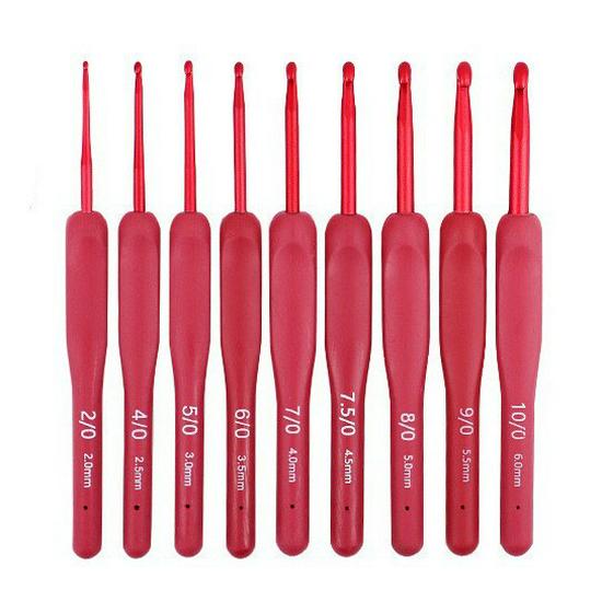 Handgemachtes rotes Häkelnadel-Set mit weichem Griff – Strick- und Wollwerkzeuge aus Metall von Joom DACH