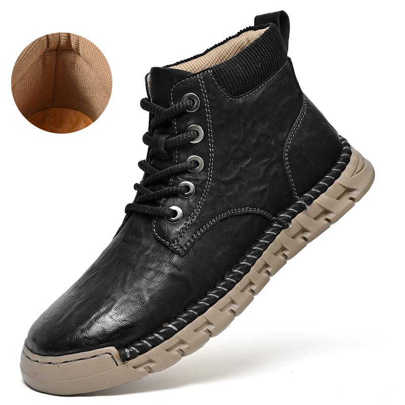 Handgenähte Lederstiefel für Herren, lässige Lederschuhe, Stiefeletten für Herren, Herbst- und Winterstiefel 43 schwarz von Joom DACH