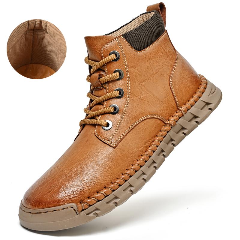 Handgenähte Lederstiefel für Herren, lässige Lederschuhe, Stiefeletten für Herren, Herbst- und Winterstiefel 43 braun von Joom DACH