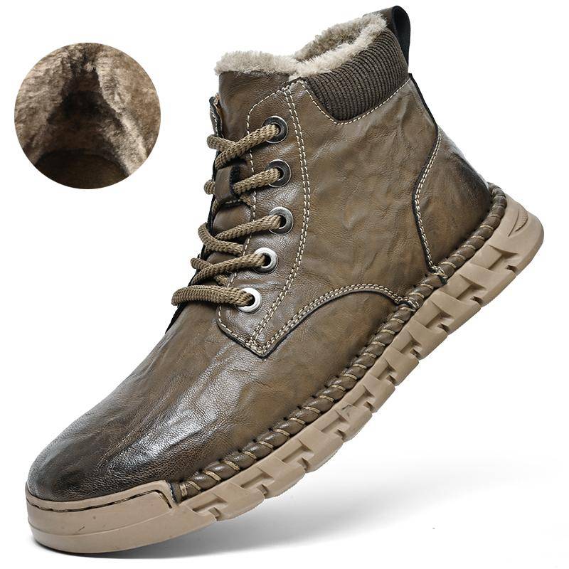 Handgenähte Lederstiefel für Herren, lässige Lederschuhe, Stiefeletten für Herren, Herbst- und Winterstiefel 45 khaki von Joom DACH