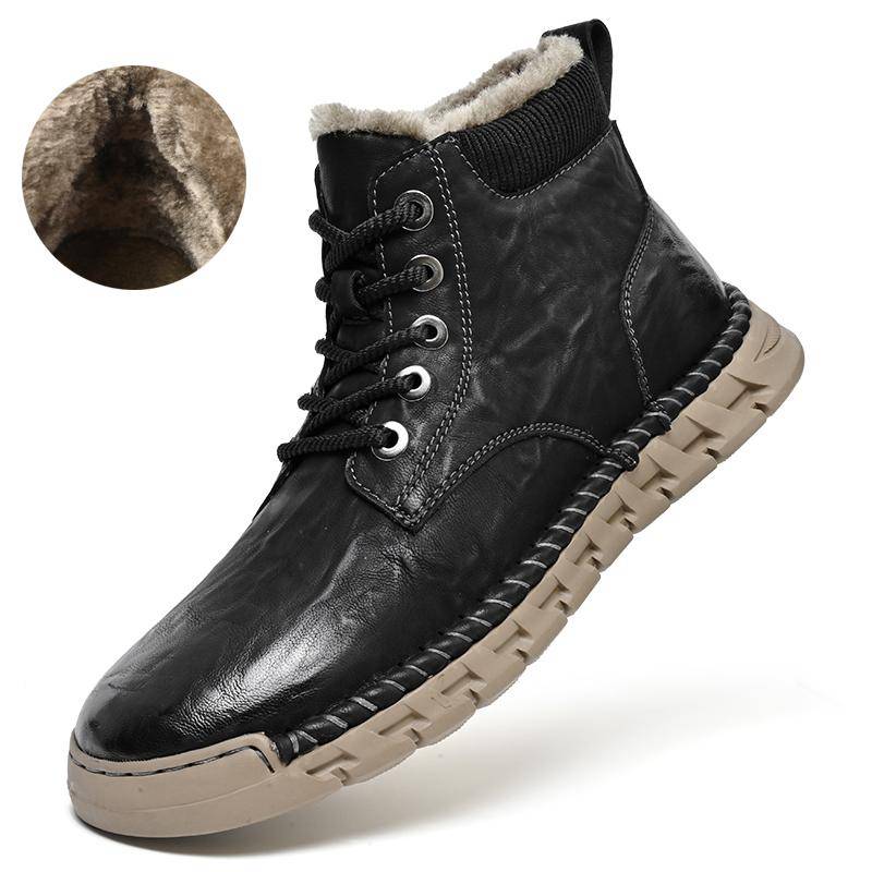 Handgenähte Lederstiefel für Herren, lässige Lederschuhe, Stiefeletten für Herren, Herbst- und Winterstiefel 45 schwarz von Joom DACH