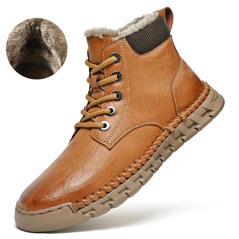 Handgenähte Lederstiefel für Herren, lässige Lederschuhe, Stiefeletten für Herren, Herbst- und Winterstiefel 46 braun von Joom DACH