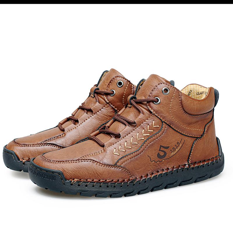 Handgenähte Stiefel aus Spaltleder für Herren, bequeme Stiefeletten für Herren, Freizeitschuhe, große Werkzeugschuhe 42 braun von Joom DACH