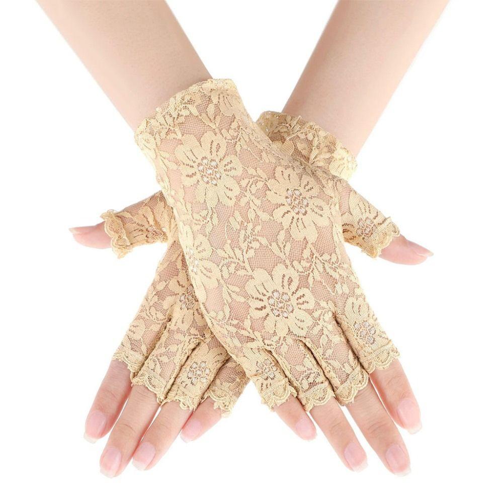 Handschuhe Sonnenschutzfäustlinge Damen Tanzhandschuhe Mesh-Fäustlinge Spitzenhandschuhe Halbfinger-Netzhandschuhe beige von Joom DACH