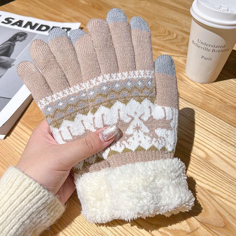 Handschuhe Winter Damen Niedlich Plus Samt Touchscreen Punkte Um Warm Zu Halten Winter Studenten Kältebeständige Reiten Plüsch Handschuhe von Joom DACH