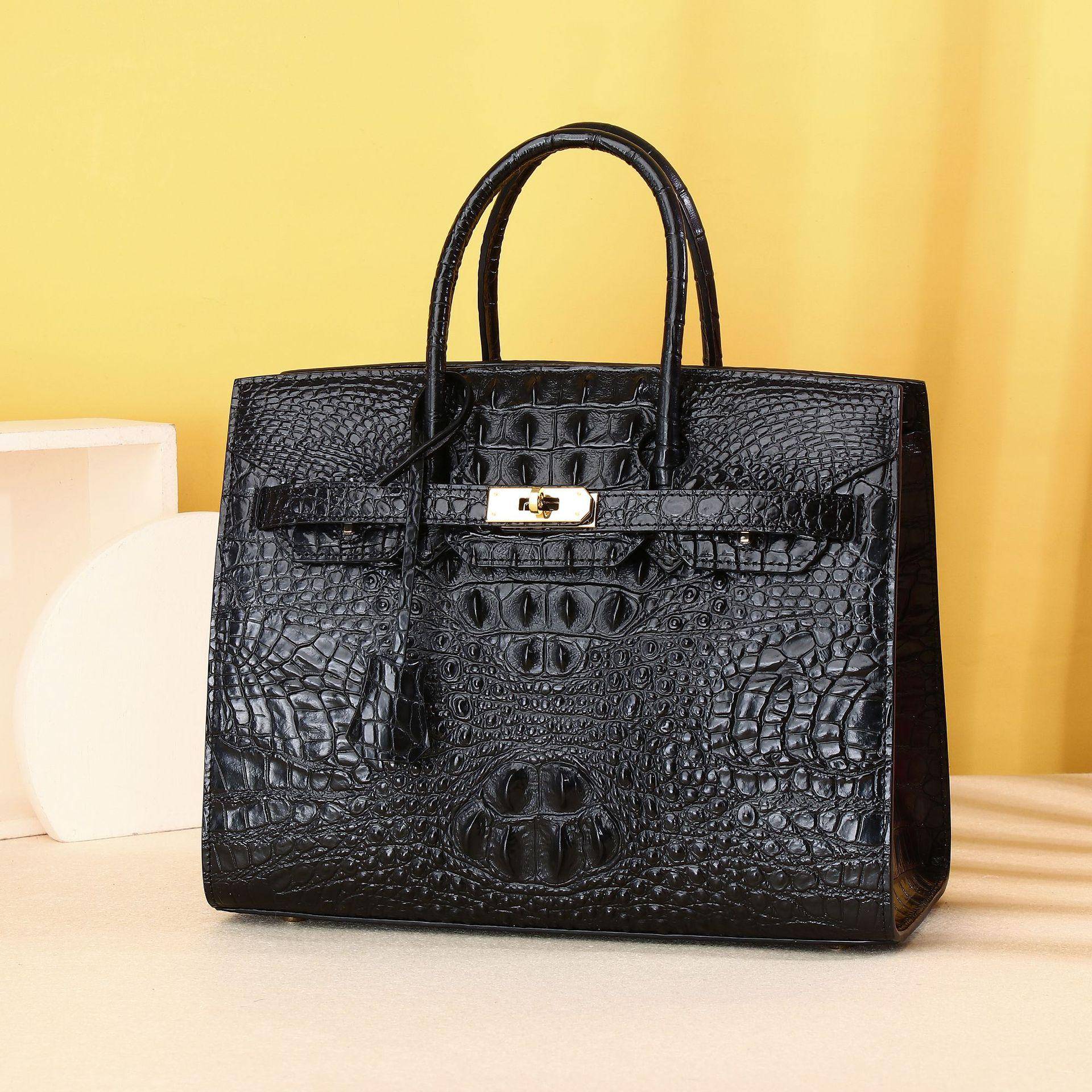 Handtasche für Damen aus Leder mit Krokodilmuster, Hochwertige und modische große Ledertasche, Vielseitige Crossbody-Platintasche, Lässige Damentasche schwarz von Joom DACH