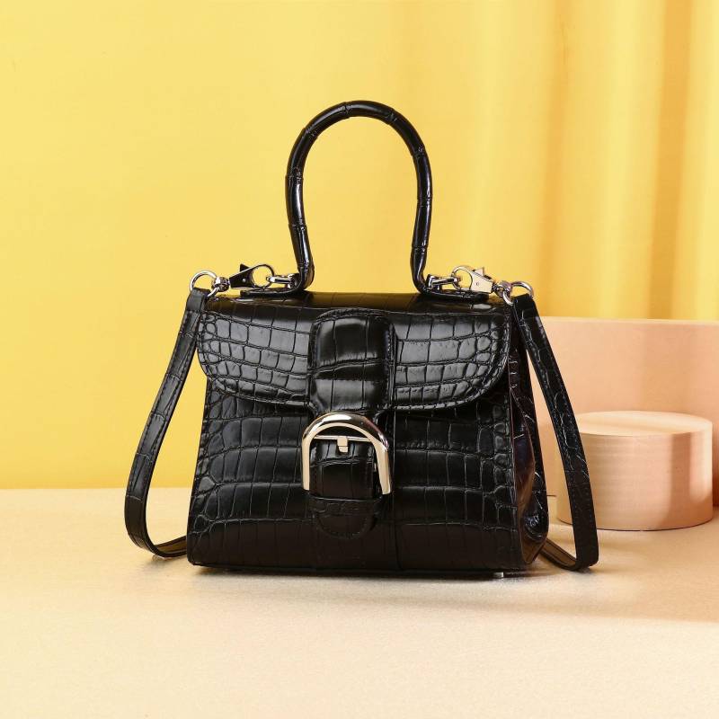 Handtasche für Damen mit Krokodilbauchmuster, Kleine Umhängetasche, Klassische Devoo-Tasche, Himalaya-Weiß mit Klappe, Damentasche schwarz von Joom DACH