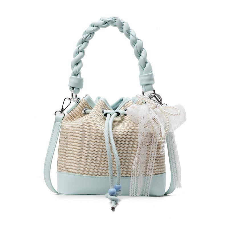 Handtrage-Eimerbeutel Damen Neue Mode Muster Kordelzug Schultertasche Vielseitige Pendler-Umhängetasche no pendant blau von Joom DACH