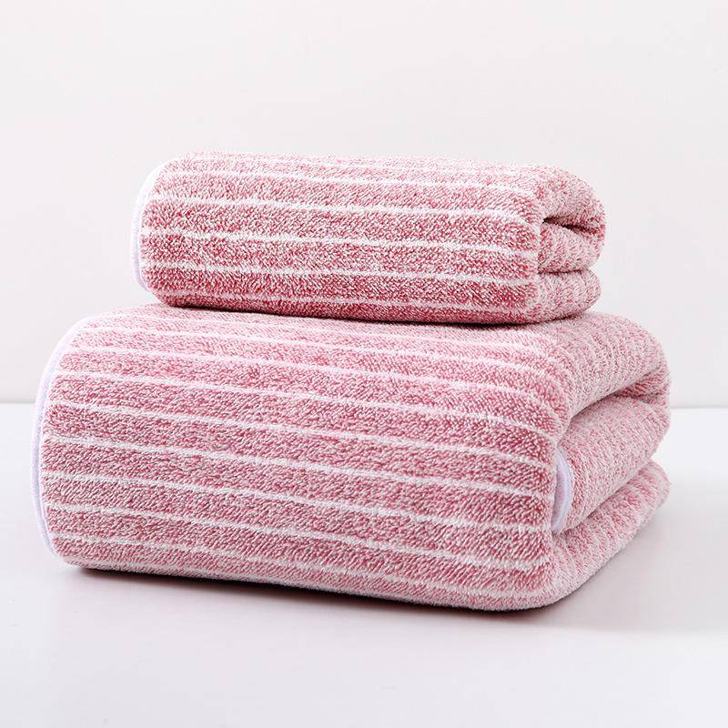 Handtuchsets mit hoher Dichte, Badetücher mit breiten Streifen aus Korallenfleece, Bedruckte, saugfähige Handtücher, Verdickte, große Badetücher 70*140cm-Bath towel hellrosa von Joom DACH