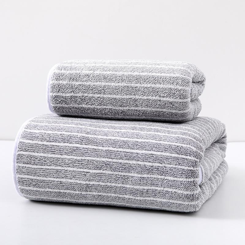 Handtuchsets mit hoher Dichte, Badetücher mit breiten Streifen aus Korallenfleece, Bedruckte, saugfähige Handtücher, Verdickte, große Badetücher 70*140cm-Bath towel licht grau von Joom DACH