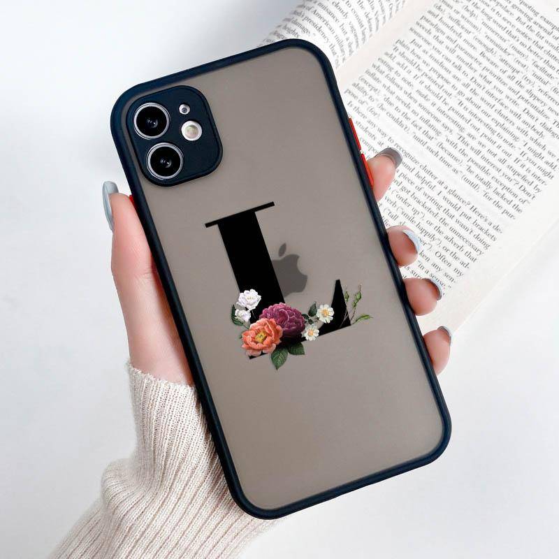 Handyhülle für iPhone 11 12 Hülle für iPhone 13 Hülle für iPhone Xs Max Cover 3D Schwarzer Buchstabe Blume Transparente Handyhülle iPhone X(XS) von Joom DACH