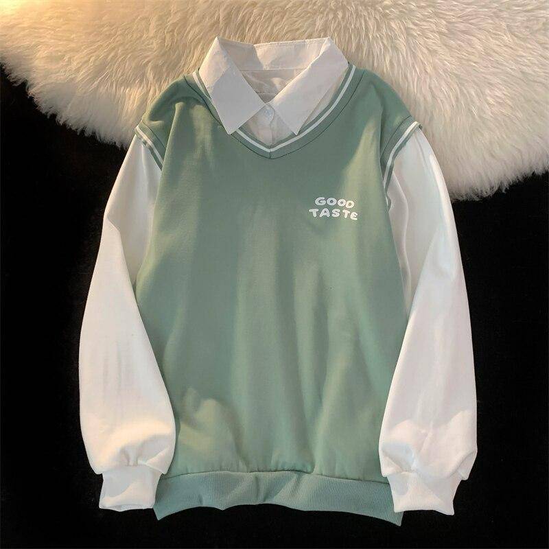 Harajuku Brief Drucken Patchwork Hoodies Frauen Kleidung Herbst Winter Fleece Sweatshirt Adrette Langarm Schwarz Weiß Grün Übergroßen Hoodie M grün von Joom DACH