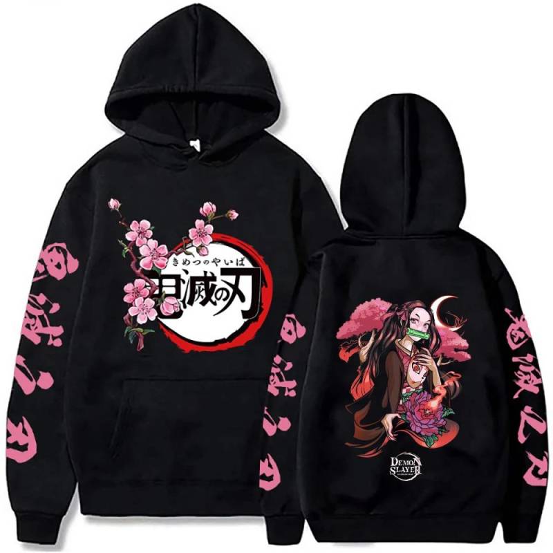 Harajuku Demon Slayer Übergröße Kapuzenpullover Kamado Nezuko Grafikdruck Damen Sweatshirts Langarm Mode Damen Streetwear XL von Joom DACH
