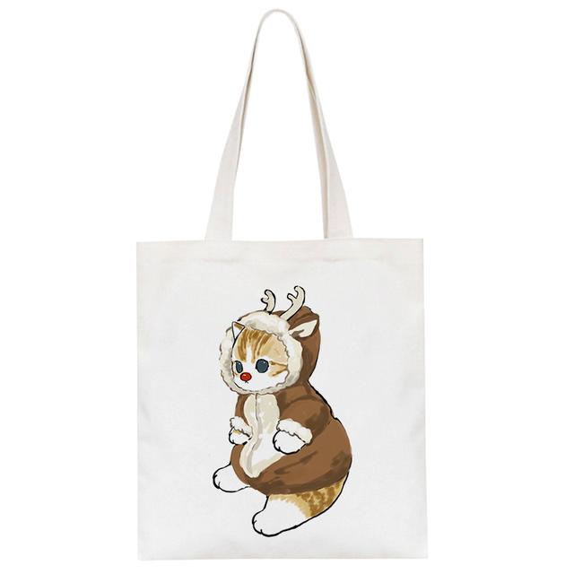 Harajuku Kawaii Katze Hai Y2k Schulter Tasche Mode Lässig Frauen Leinwand Tasche Cartoon Große Kapazität Zipper Frauen Tasche Shopper taschen 24*26cm von Joom DACH