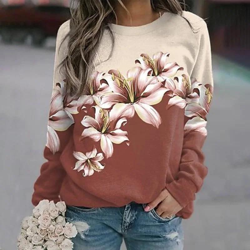Harajuku Neue 3D Bunte Blumen Druck Sweatshirts Frauen Mode Streetwear Pullover Winter Mädchen Floral Grafik Kleidung Top 4XL von Joom DACH