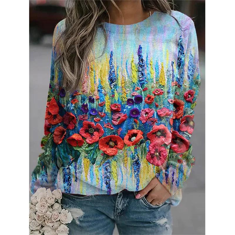 Harajuku Neue 3D Bunte Blumen Druck Sweatshirts Frauen Mode Streetwear Pullover Winter Mädchen Floral Grafik Kleidung Top S von Joom DACH