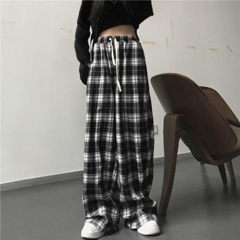 Harajuku Oversize Plaid Hosen Frauen Mode Karierte Hosen Für Weibliche Herbst Breite Bein Jogginghose XXXXL von Joom DACH
