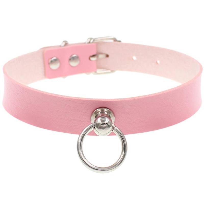 Harajuku Soft Girl O-Ring Choker Halskette - Punk Gothic PU Lederkette rosa von Joom DACH