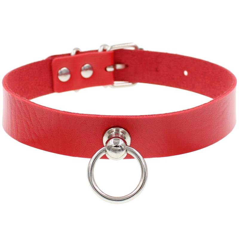Harajuku Soft Girl O-Ring Choker Halskette - Punk Gothic PU Lederkette rot von Joom DACH