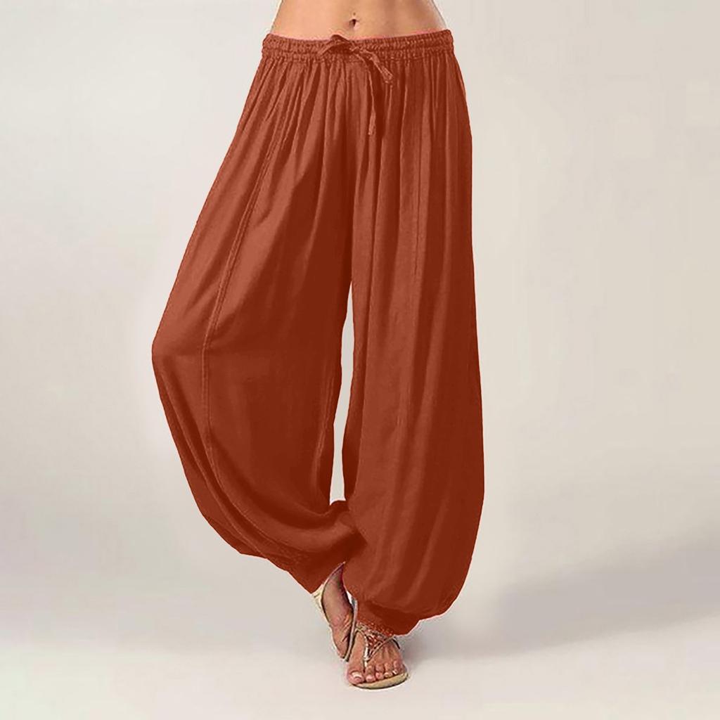 Haremshose für Damen in Übergröße, lässige lange Hose, einfarbig, lockere Baggy-Yogahose, Freizeithose aus Baumwolle und Leinen für Damen XXXXXL braun von Joom DACH