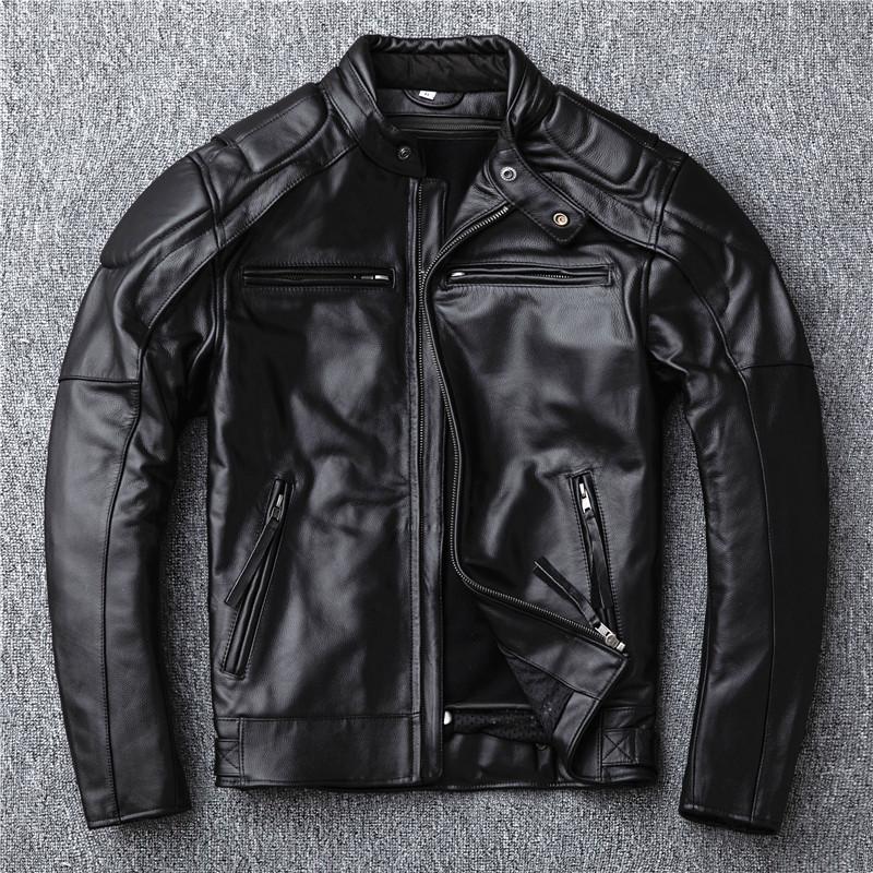 Harley Motorrad Bestickte Schädel Layer Rindslederjacke Herren Kurze Lederjacke Motorradjacke 3XL von Joom DACH