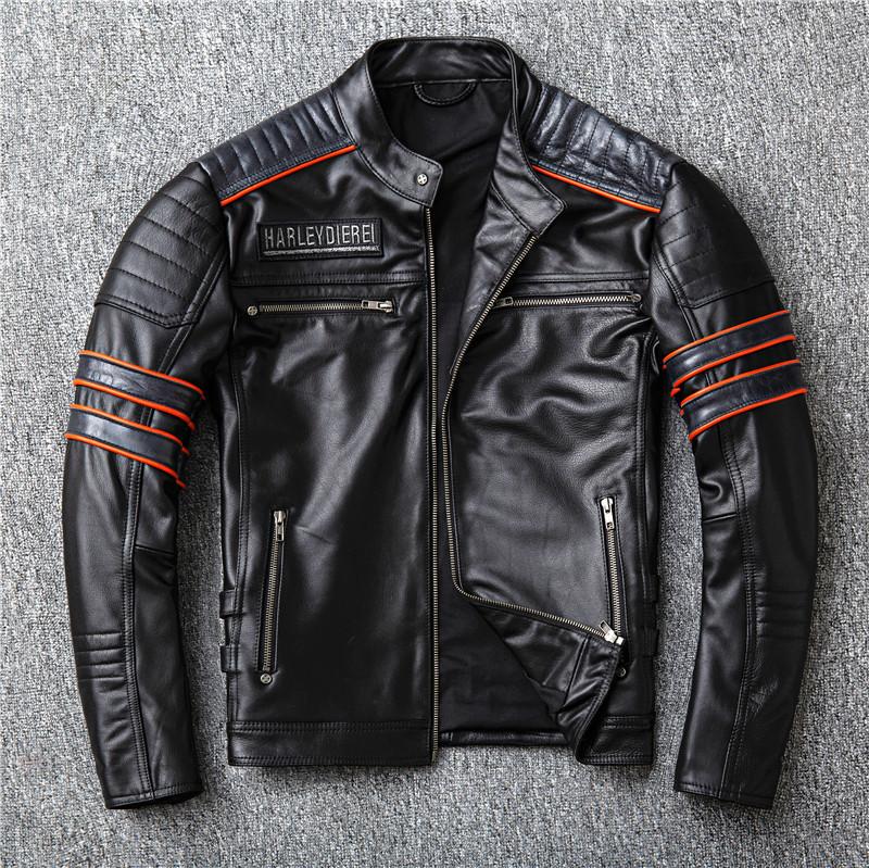 Harley Motorrad Bestickte Totenkopf Schicht Rindsleder Leder Lederjacke für Männer Aus Alten Kurze Lederjacke Motorrad Reiten Tragen 5XL von Joom DACH
