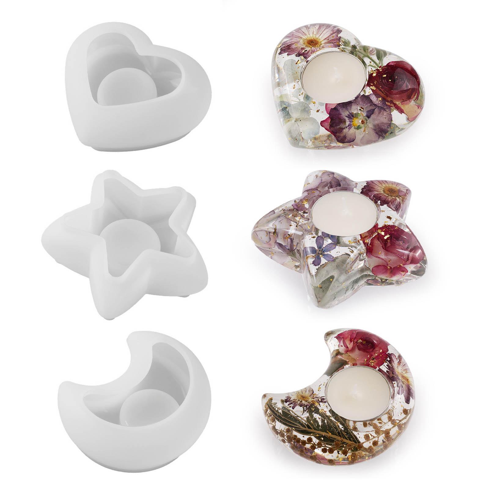 Harz Epoxy Kerzenhalter Silikonform Herz/Mond/Stern Kerze Basis Form Kerzenhalter Gussformen DIY Ornamente SET von Joom DACH