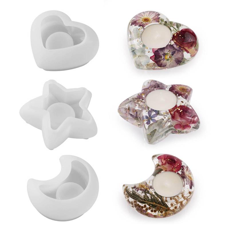 Harz Epoxy Kerzenhalter Silikonform Herz/Mond/Stern Kerze Basis Form Kerzenhalter Gussformen DIY Ornamente SET von Joom DACH
