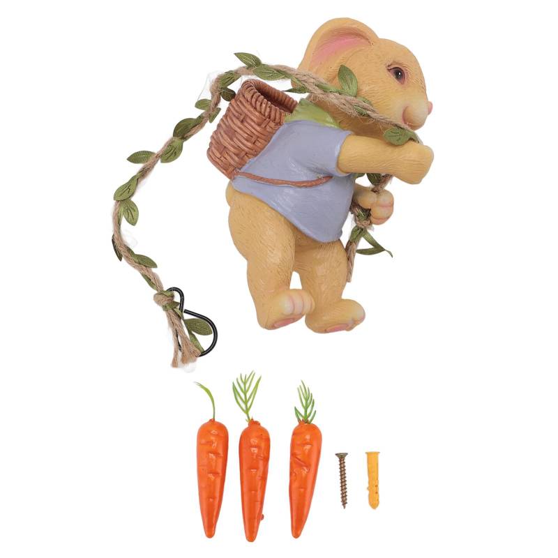 Hasenstatue mit simulierter Karotte Niedliche Harz kletternder Hase Skulptur für Gartendekoration Weiß gelb von Joom DACH