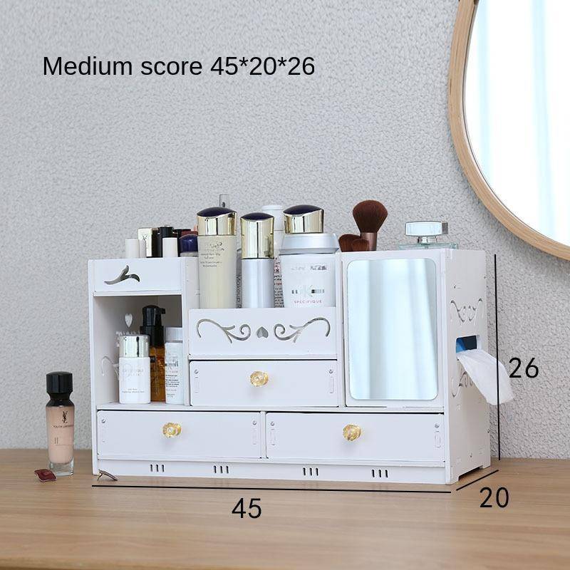 Haushalt Mehrschichtige Schmuckschatulle Große Kapazität Kosmetikspiegel Aufbewahrungsbox Schublade Desktop mit Spiegel Kosmetik Aufbewahrungsbox von Joom DACH